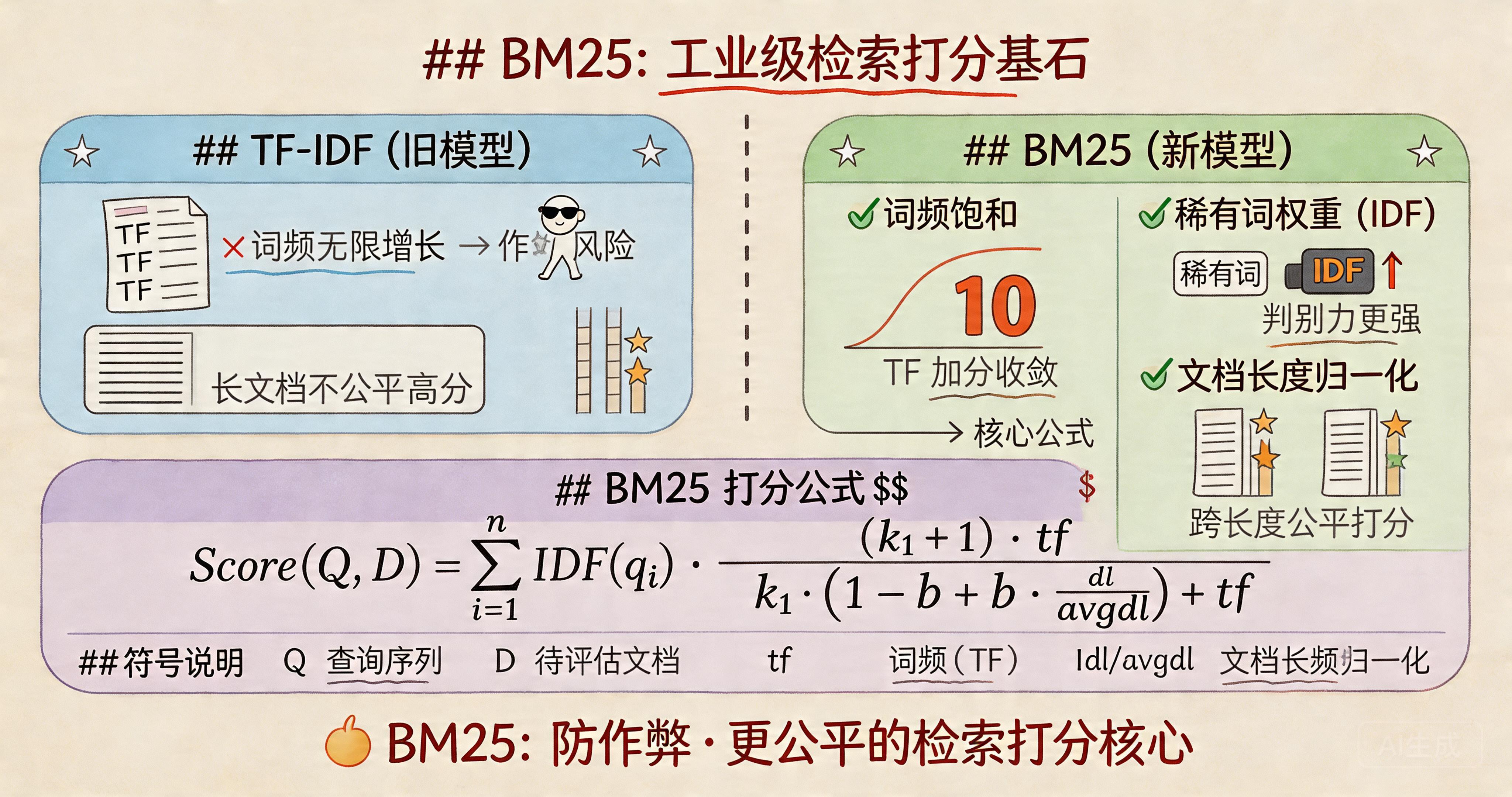搜索引擎召回基石：BM25的词频饱和与长度归一化机制